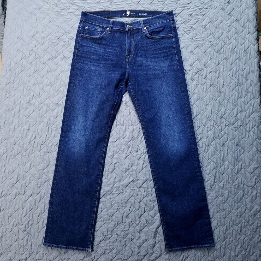 7 For All Mankind Jeans Mens 36x34 Blue Austin Straight Dark Wash American Denim
